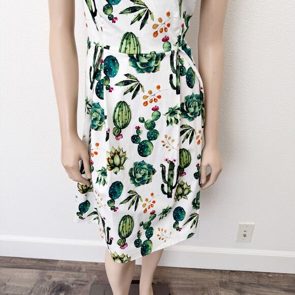 [Modcloth] Ixia Dashing Darling Succulent Cactus Retro A-Line Midi Dress Size 1X - Picture 8 of 12